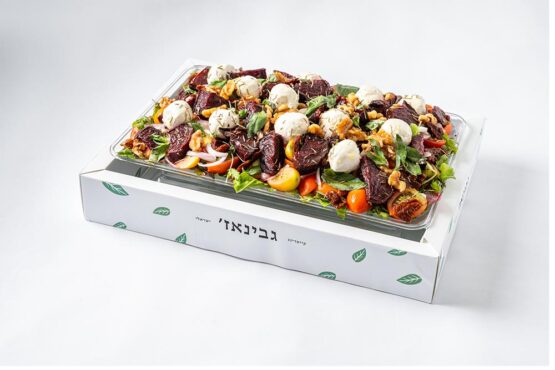 סלט סלקים צלויים סלק,מיקס בייבי,בצל סגול,פקאן,כדורי לבנה ברוטב מתקתק