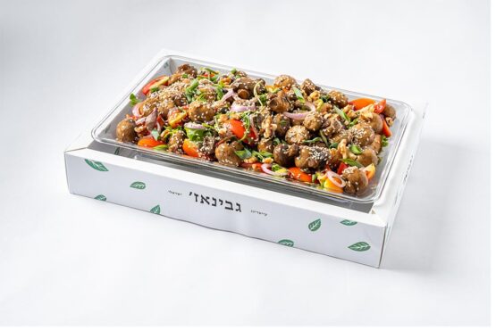 סלט פטריות בטריאקי פטריות מוקפצות,עלי בייבי,בצל ירוק